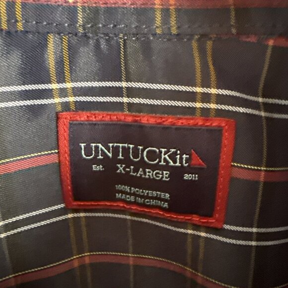 Untuckit Valencay Shirt Men XL Long Sleeve Blue Geometric Wrinkle Free Polyester - Picture 4 of 11